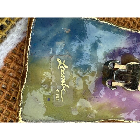 VTG  signed  1988 Amy Lacombe designer blue  green Clip On Earrings - Picture 5 of 8